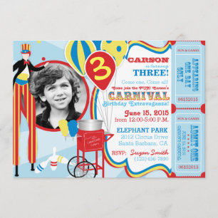 Carnival Circus Juggling Stilt Walkers Birthday Invitation