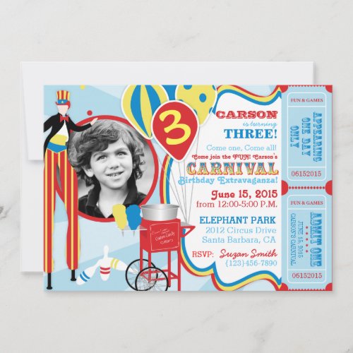 Carnival Circus Juggling Stilt Walkers Birthday Invitation