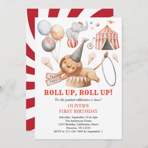 Carnival Circus Kids 1st Birthday Party Invitation