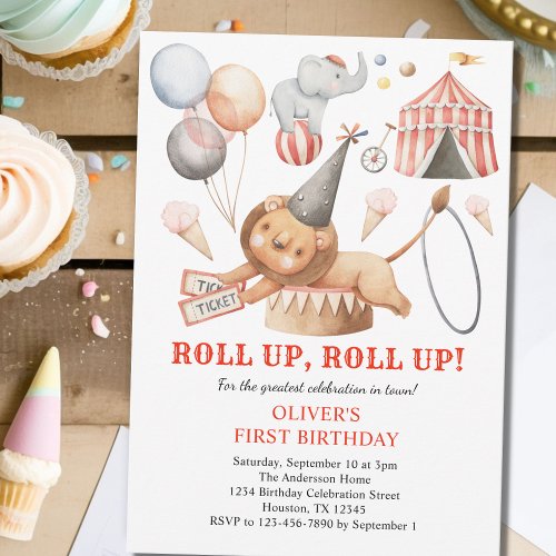 Carnival Circus Kids 1st Birthday Party Invitation