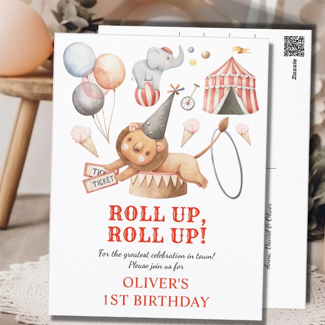 Carnival Circus Kids 1st Birthday Party Invitation Postcard (Creator Uploaded)