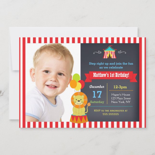 Carnival Circus Lion Bigtop Birthday Invitations (Front)
