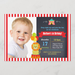Carnival Circus Lion Bigtop Birthday Invitations