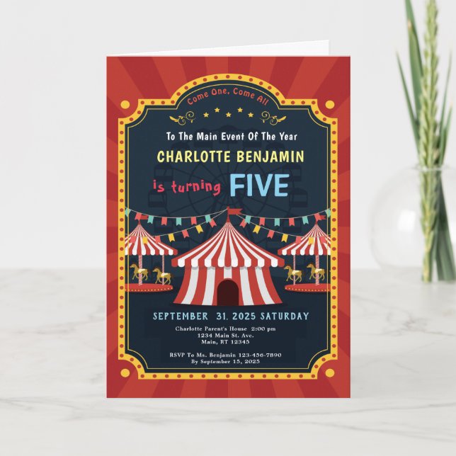 Carnival Circus Merry Go Round Birthday Party Invitation (Front)