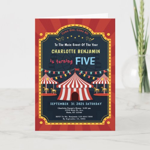 Carnival Circus Merry Go Round Birthday Party Invitation