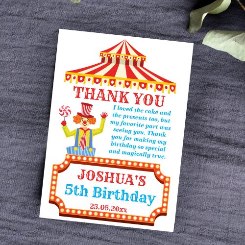 Carnival circus party clown thank you card