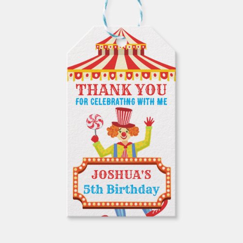 Carnival circus party personalized gift tags