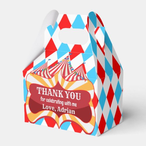Carnival circus party personalized name favor boxes