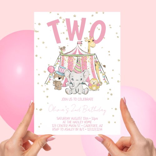 Carnival Circus Pink 2nd Birthday  Invitation