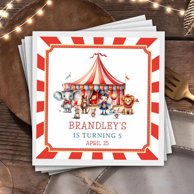 Carnival Circus Show & Animals Birthday Napkin (Creator Uploaded)