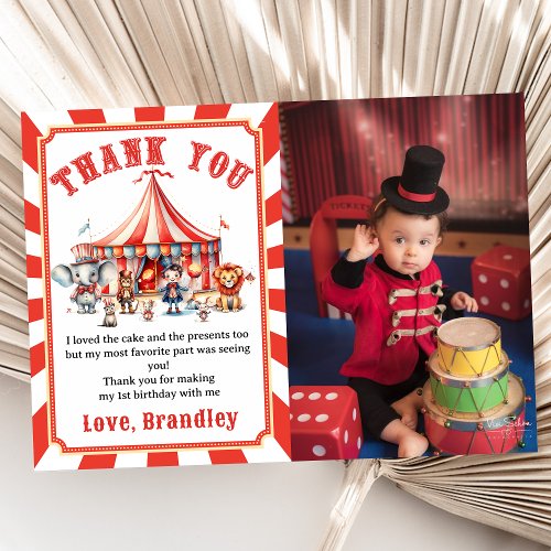 Carnival Circus Show  Animals Birthday Photo Thank You Card