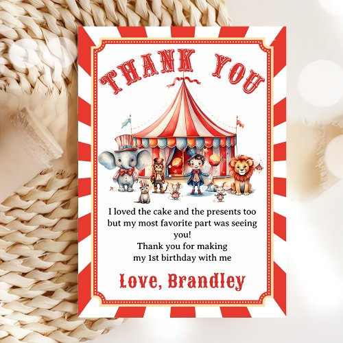 Carnival Circus Show  Animals Birthday Thank You Card