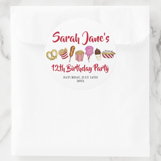 Carnival Circus State Fair Foods Birthday Party Classic Round Sticker (Bag)