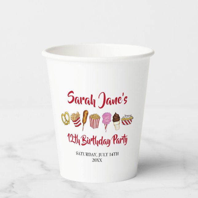 Carnival Circus State Fair Foods Birthday Party Paper Cups (Front)