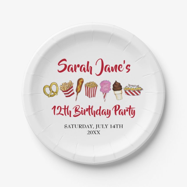 Carnival Circus State Fair Foods Birthday Party Paper Plates (Front)