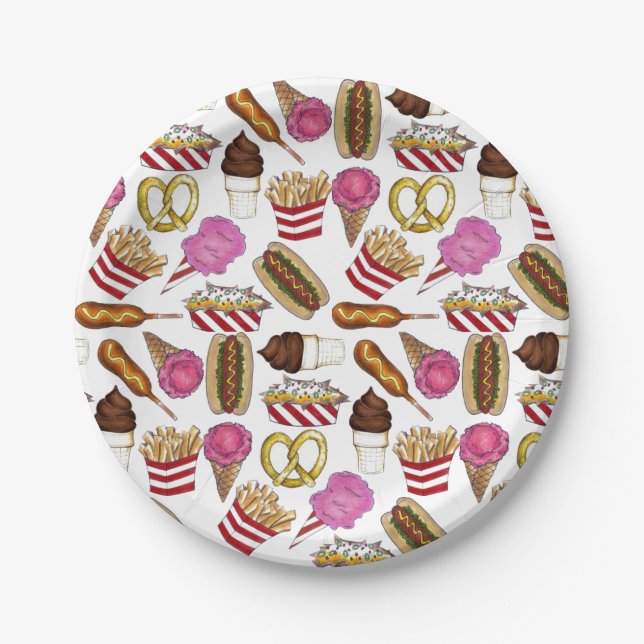 Carnival Circus State Fair Foods Birthday Party Paper Plates (Front)