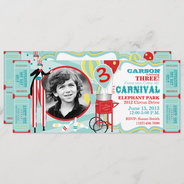 Carnival Circus Stilt Walker Birthday Invitation (Front/Back)