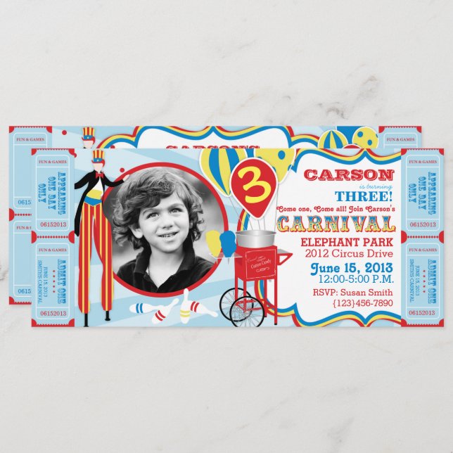 Carnival Circus Stilt Walker Birthday Invitation (Front/Back)