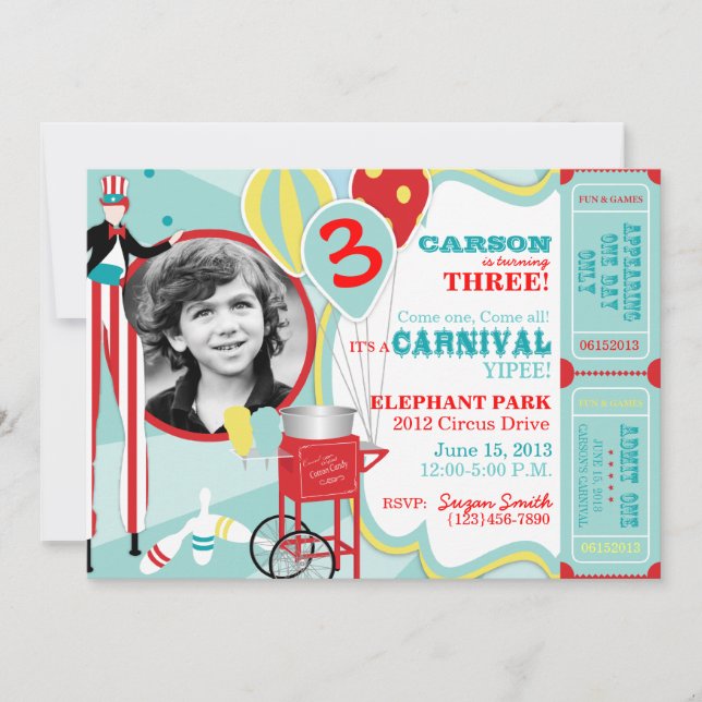Carnival Circus Stilt Walker Birthday Invitation (Front)