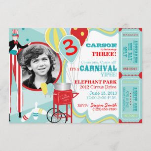 Carnival Circus Stilt Walker Birthday Invitation