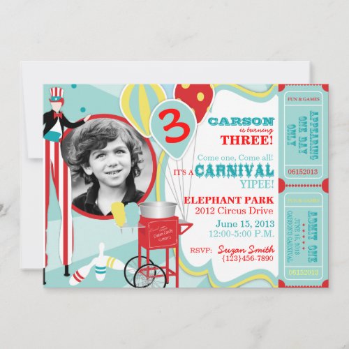 Carnival Circus Stilt Walker Birthday Invitation