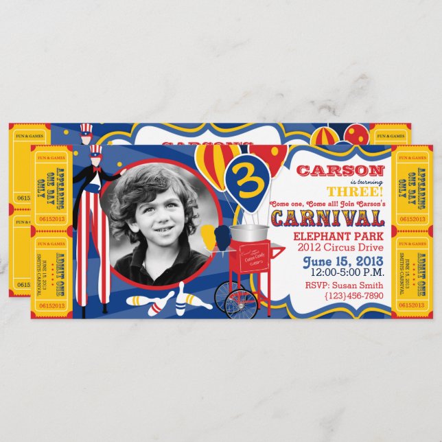 Carnival Circus Stilt Walker Birthday Invitation (Front/Back)