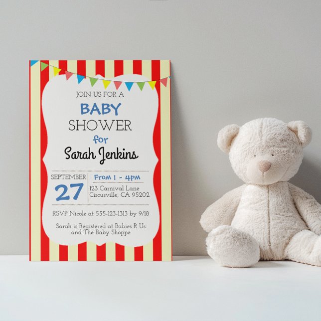 Carnival Circus Stripe Baby Shower Invitation (Creator Uploaded)