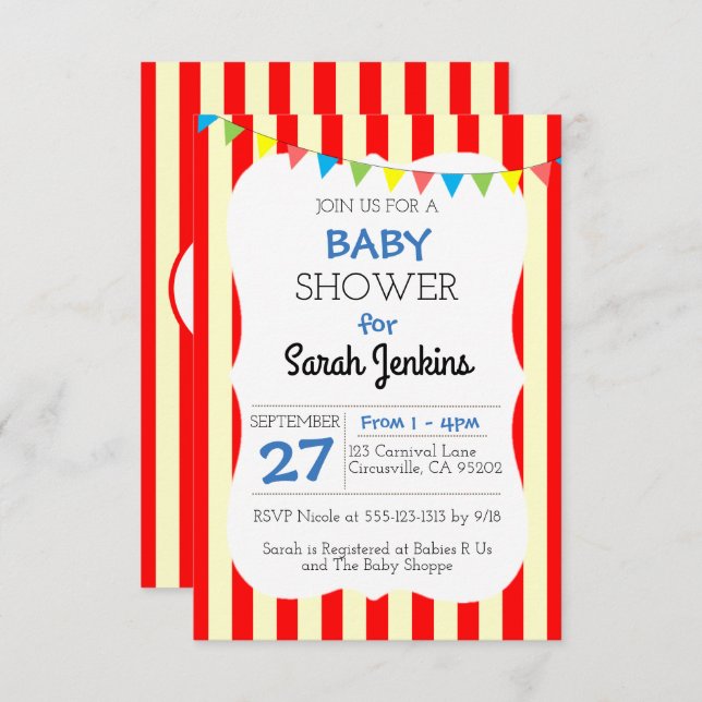 Carnival Circus Stripe Baby Shower Invitation (Front/Back)