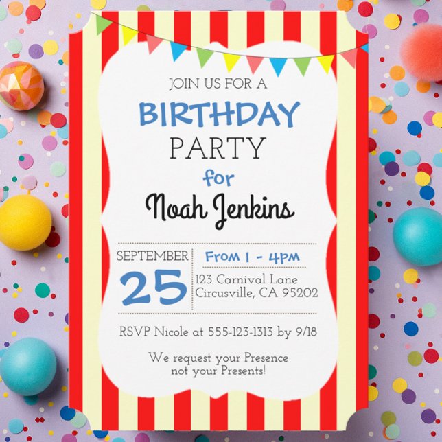 Carnival Circus Stripe Popcorn Party Invitation (Creator Uploaded)
