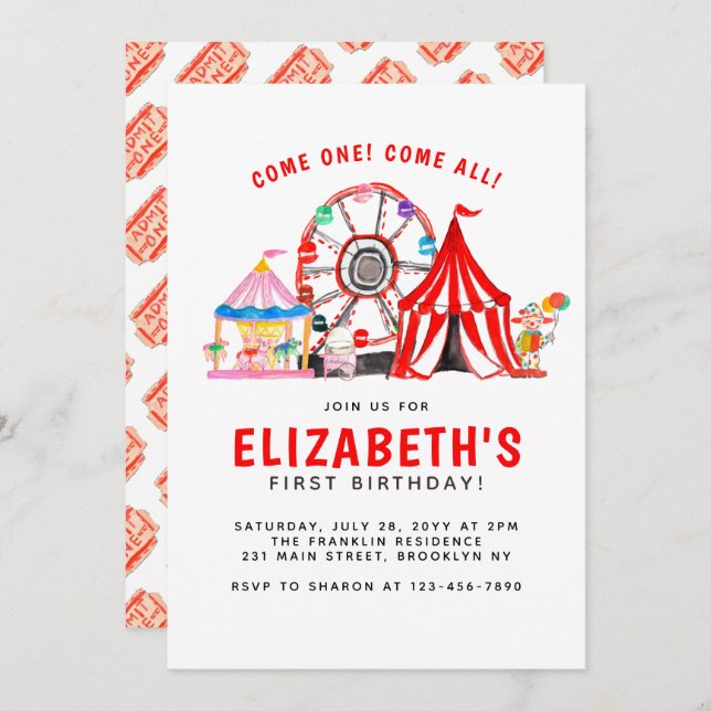 Carnival Circus Tent Clown Show Party Kid Birthday Invitation (Front/Back)