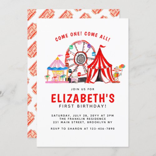 Carnival Circus Tent Clown Show Party Kid Birthday Invitation