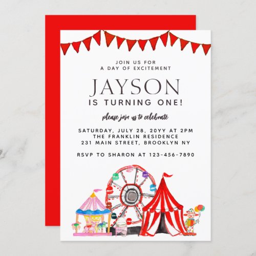 Carnival Circus Tent Ferris Wheel Party Birthday Invitation