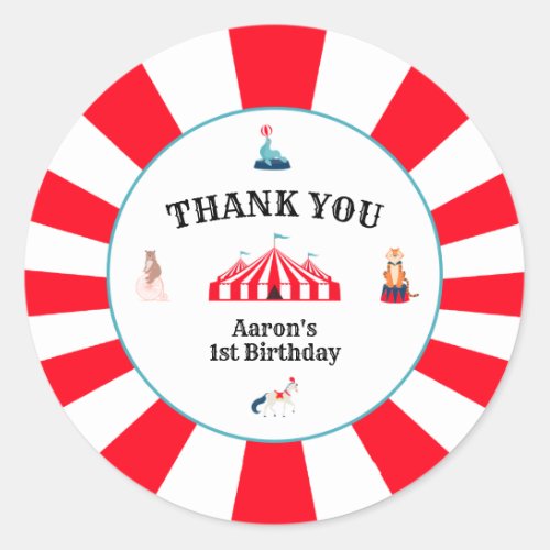 Carnival Circus Thank You Birthday  Classic Round  Classic Round Sticker