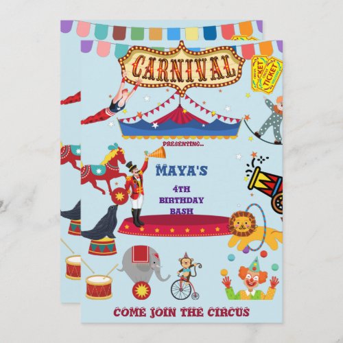 Carnival Circus theme Kids Birthday  Invitation