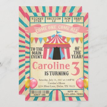 Carnival Circus Ticket Birthday Party Invitation by PerfectPrintableCo at Zazzle