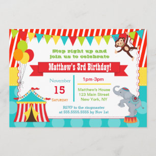 Carnival Circus Ticket Birthday Party Invitations