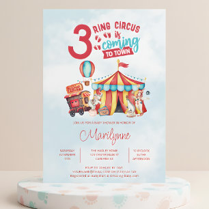 Carnival Circus Triplets Baby Shower Invitation