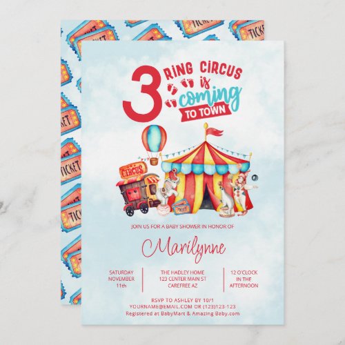 Carnival Circus Triplets Baby Shower Invitation
