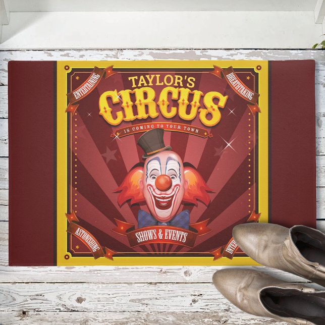 Carnival Clown ADD NAME Big Top Family Circus Show Doormat (Creator Uploaded)