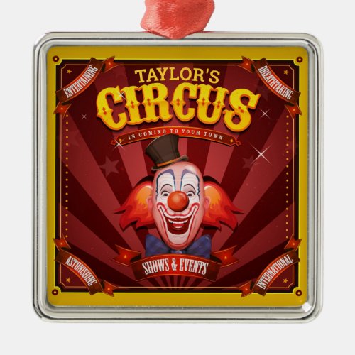 Carnival Clown ADD NAME Big Top Family Circus Show Metal Ornament