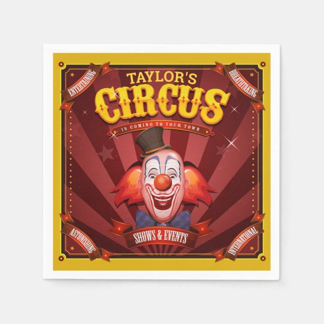 Carnival Clown ADD NAME Big Top Family Circus Show Napkins (Front)