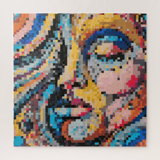 Carnival Colorful Pixel Art Portrait Jigsaw Puzzle (Vertical)