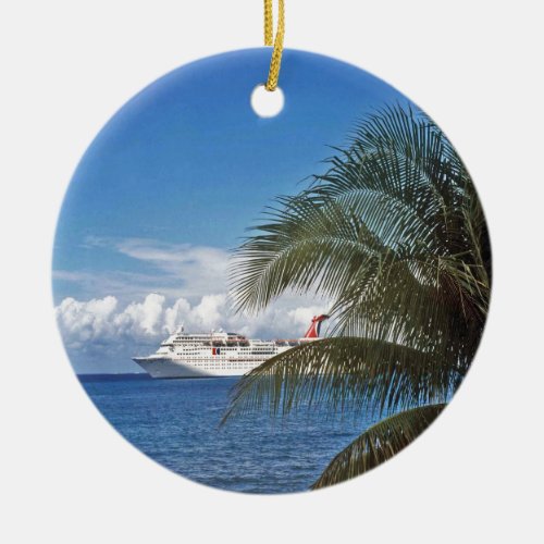 Carnival cruise ship docked at Grand Cayman Ceramic Ornament