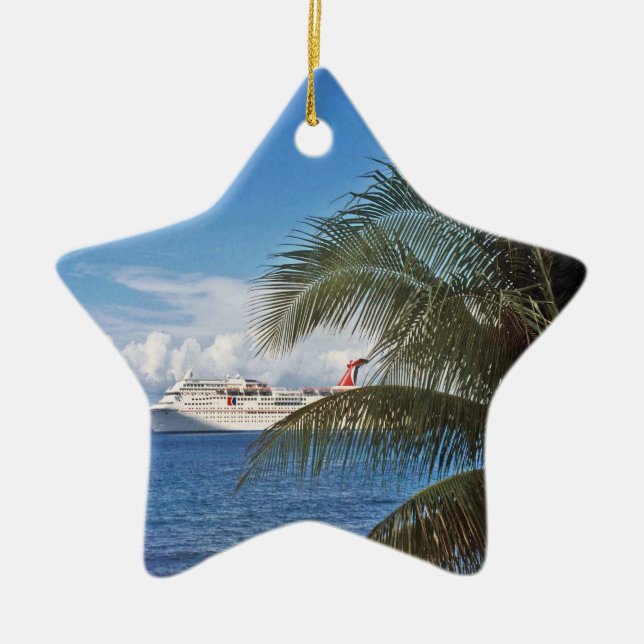 Carnival cruise ship docked at Grand Cayman Island Ceramic Ornament (Front)