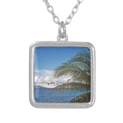 Carnival cruise ship docked at Grand Cayman Island Silver Plated Necklace