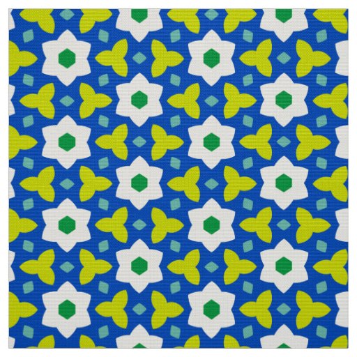 CARNIVAL - Cute Flowers on Blue Geometric Floral Fabric