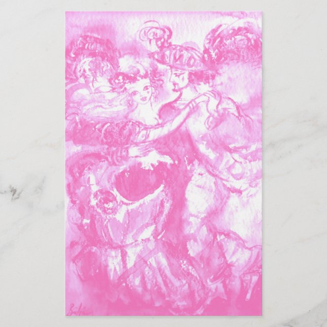 CARNIVAL DANCE ,bright  pink white Stationery (Front)