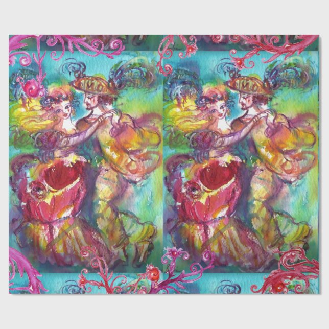 CARNIVAL DANCE,RED PURPLE FLORAL SWIRLS WRAPPING PAPER (Flat)