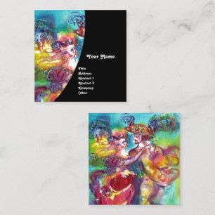 CARNIVAL DANCE / Venetian Masquerade Ball ,Black Square Business Card