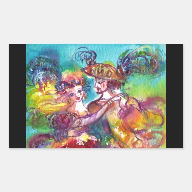 CARNIVAL DANCE Venetian Masquerade Ball Rectangular Sticker (Front)